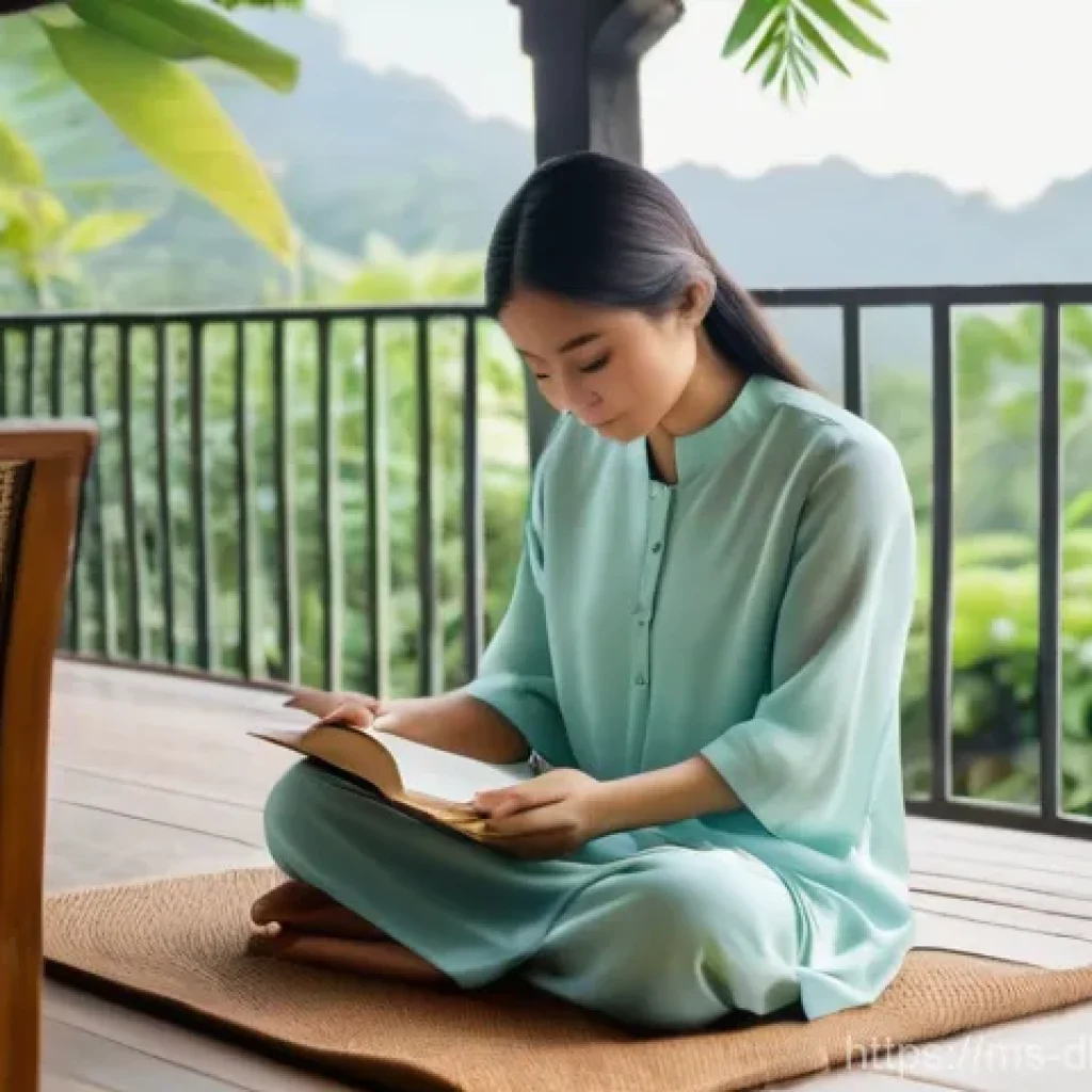 디지털 슬로우 라이프를 위한 생산성 향상 전략 - **Prompt:** A serene portrait of a young Malay woman in her late 20s, dressed in a modest, comfortab...