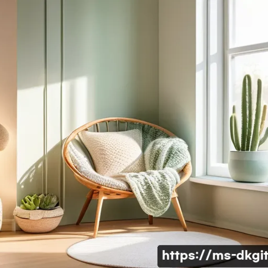 슬로우 라이프를 위한 DIY 프로젝트 아이디어 - A cozy and serene home relaxation corner beside a large window with abundant natural light streaming...