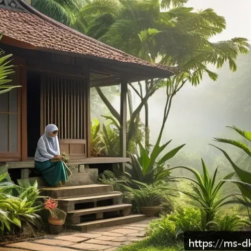 Home 30 슬로우 라이프를 위한 지속 가능성 교육 - A serene Malaysian tropical garden scene during early morning light, featuring a diverse range of na...
