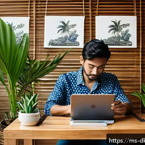 Home 17 슬로우 라이프에 적합한 직업 추천 - A serene Malaysian home office scene showcasing a freelance graphic designer working peacefully on a...